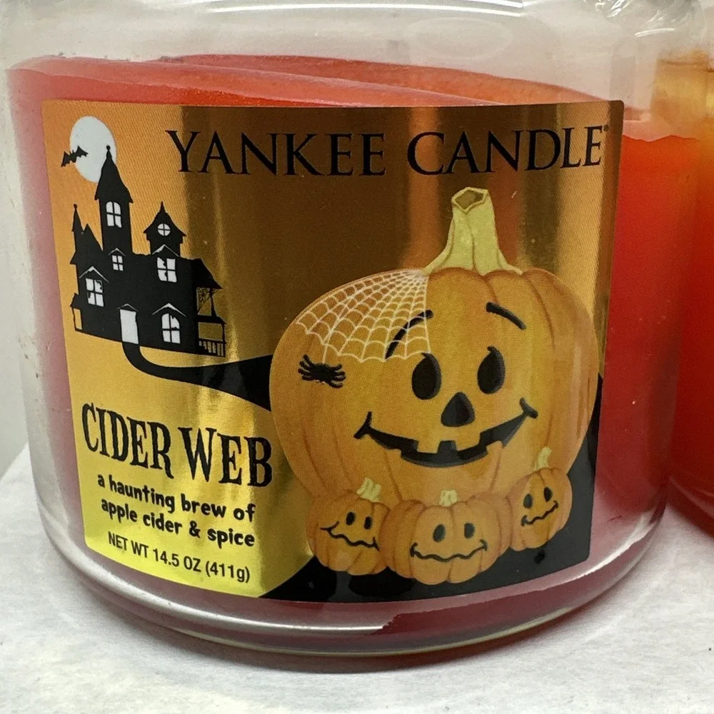 Yankee Candle Cider Web Trick or Treat Halloween Lot of 2 Used Medium 14.5oz Jar